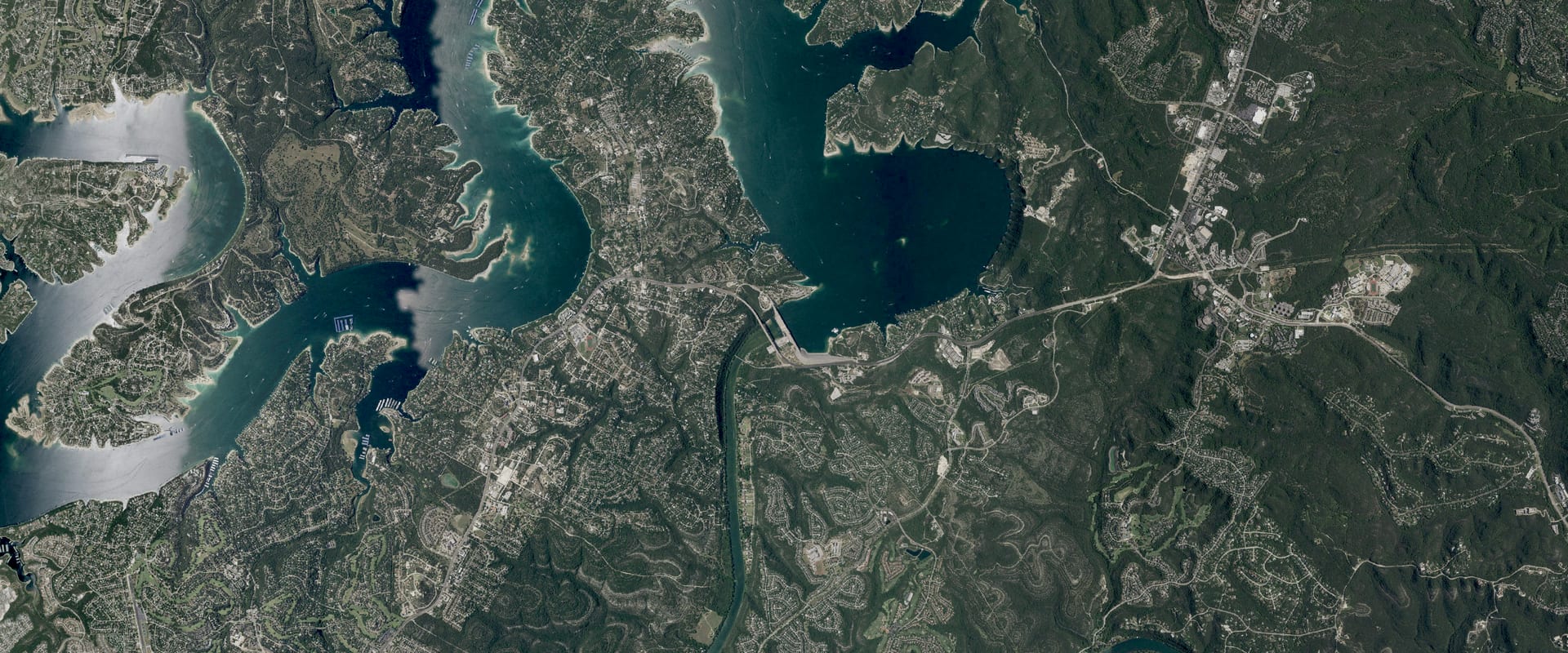 Aerial photo of Lake Travis and its shoreline